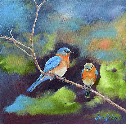 Painting - Blue Birds - Soul Mates by Jan Dappen