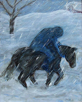 Wall Art featuring the painting Blue Rider On Horse by Katt Yanda