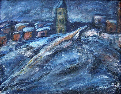 Wall Art featuring the painting Blue Snow City by Katt Yanda