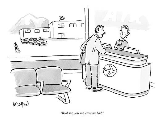 Man at Airport Check-in Desk Drawing