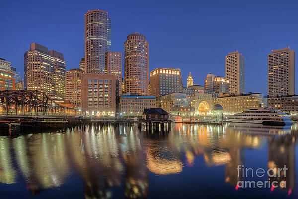 Massachusetts Wall Art featuring the photograph Boston Harbor And Skyline Morning Twilight V by Clarence Holmes