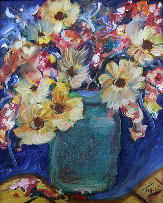 Wall Art featuring the painting Bouquet Flowers Of Blue by Katt Yanda