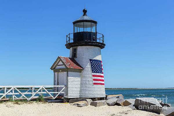 Lighthouse with American Flag Wall Art