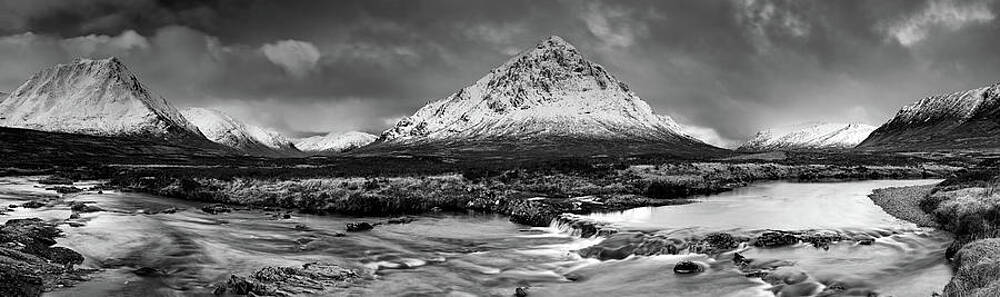 Wall Art featuring the photograph Buachaille Winter Panorama Mono by Grant Glendinning