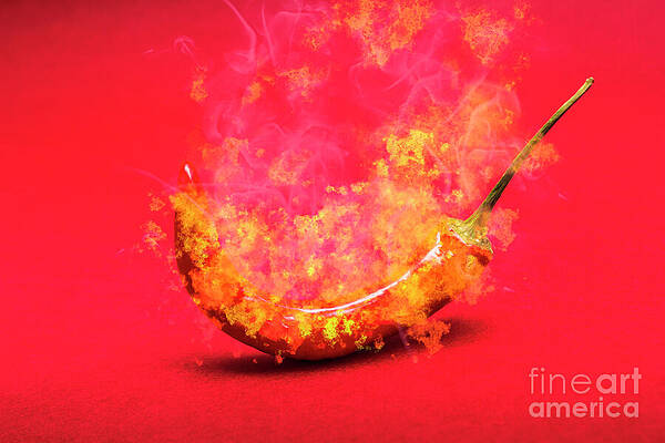 Wall Art featuring the photograph Burning Red Hot Chili Pepper. Mexican Food by Jorgo Photography