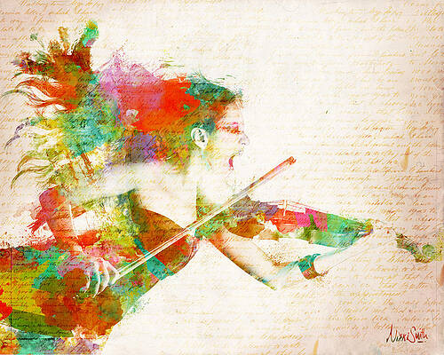 Vibrant Violinist in Motion Digital Art