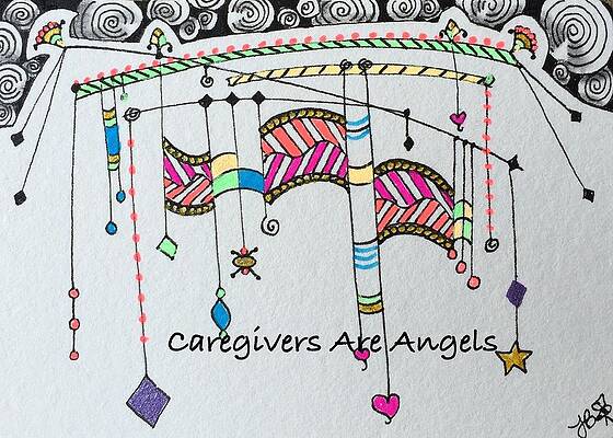 Carer Wall Art featuring the drawing Caregivers Are Angels Dangles by Jan Steinle