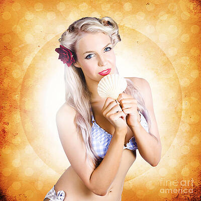 Wall Art featuring the photograph Cheerful Retro Girl Enjoying Vacation At The Beach by Jorgo Photography