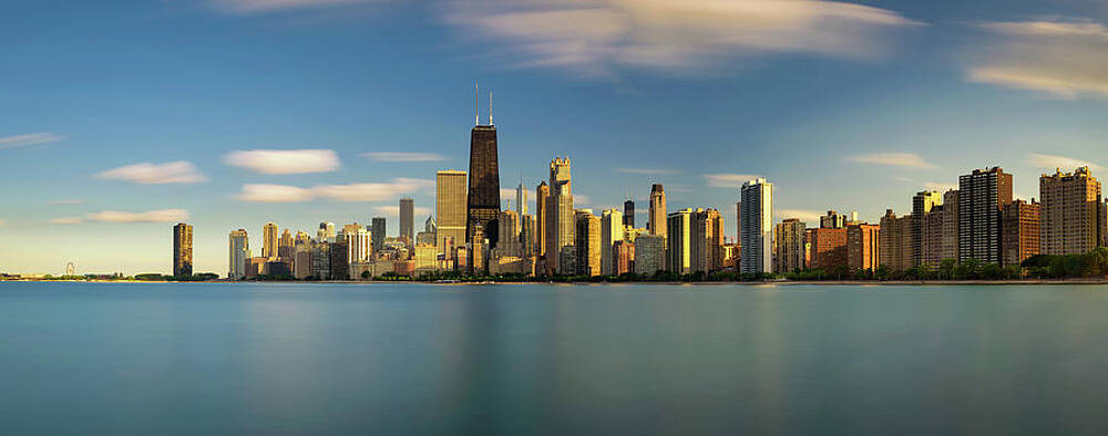 Wall Art featuring the photograph Chicago Skyline At Sunset Viewed From North Avenue Beach by Miroslav Liska