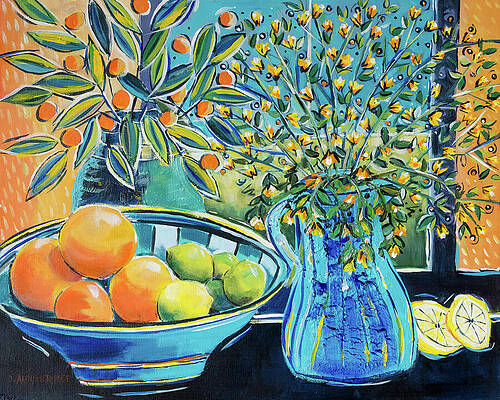 Wall Art featuring the painting Citrus Fruits In Blue by Seeables Visual Arts