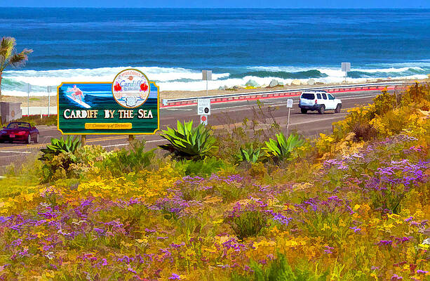 San Diego Wall Art featuring the digital art Coast Hwy Along Cardiff By The Sea, CA by Waterdancer
