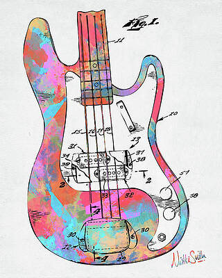 Music Digital Art - Colorful 1961 Fender Guitar Patent by Nikki Marie Smith