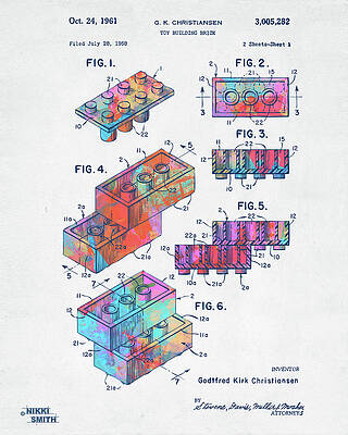 Invention Digital Art - Colorful 1961 Toy Building Brick Patent Art by Nikki Marie Smith
