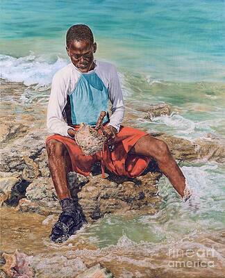 Portrait Wall Art featuring the painting Conch Boy II by Roshanne Minnis-Eyma