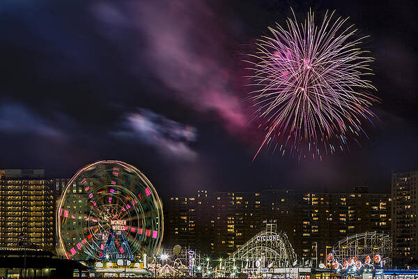 Ferris Wheel and Fireworks Display Print