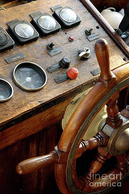Vintage Ship Steering Wheel and Controls Wall Art