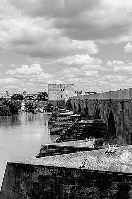 Architecture Photograph - Cordoba - The Roman Bridge BW by AM FineArtPrints