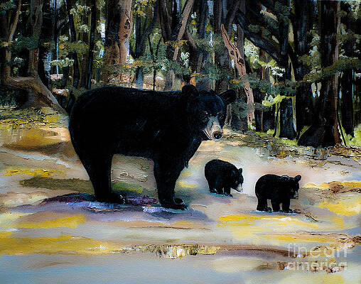 Painting - Cubs With Momma Bear - Dreamy Version - Black Bears by Jan Dappen
