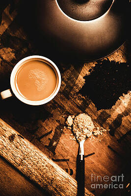 Wall Art featuring the photograph Cup Of Tea With Ingredients And Kettle On Wooden Table by Jorgo Photography