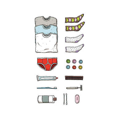 Neatly Organized Travel Essentials Drawing