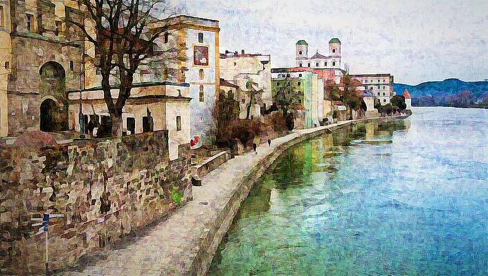 Germany Wall Art featuring the mixed media Danube River At Passau, Germany by Tatiana Travelways