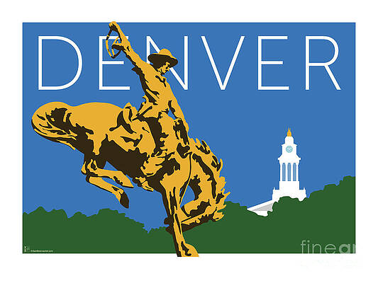 Digital Art - DENVER Cowboy/Dark Blue by Sam Brennan