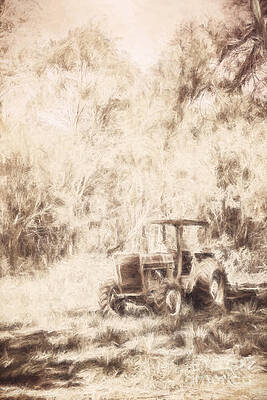 Country Painting - Digitally Drawn Vintage Farm Yard Tractor by Jorgo Photography