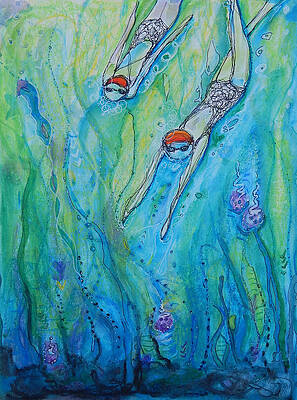 Swimming Wall Art featuring the mixed media DiveDown.MaryMConner by Mary Conner