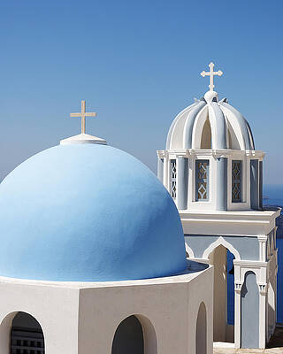 Textured Photograph - Dome And Bell Tower -- Greek Orthodox Church In Fira, Santorini by Darin Volpe