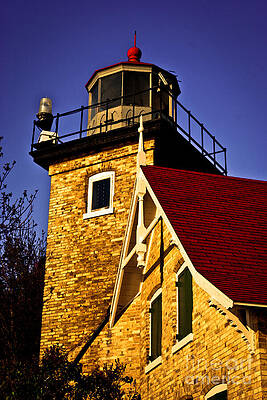 Charming Brick Lighthouse Under Blue Sky Wall Art