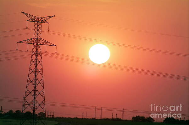 Sunset Over Power Lines Photograph