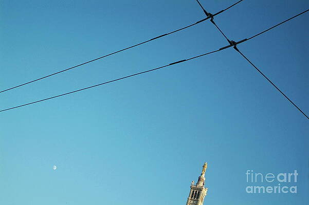 Wall Art featuring the photograph Electrical Wires Cross In The Sky With The Tip Of Notre Dame De La Garde In Marseille by Sami Sarkis Photography