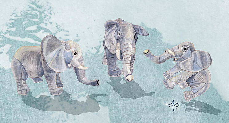 Mixed Media - Elephants In Blue by Angeles M Pomata