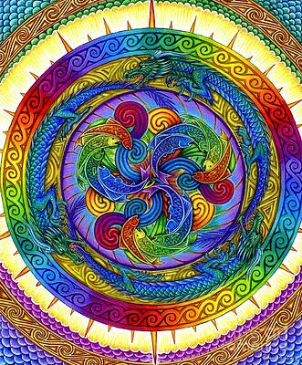 Vibrant Celtic Mandala with Dragons Wall Art