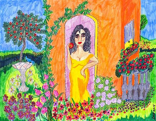 Woman Wall Art featuring the painting Evening At The Girl Cave by Stacey Torres