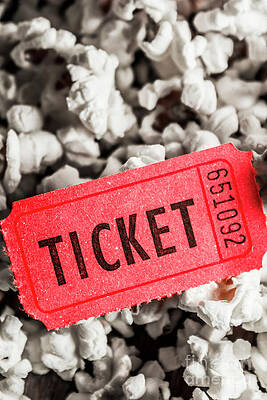 Wall Art featuring the photograph Event Ticket Lying On Pile Of Popcorn by Jorgo Photography