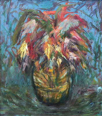 Wall Art featuring the painting Feathers In Vase by Katt Yanda