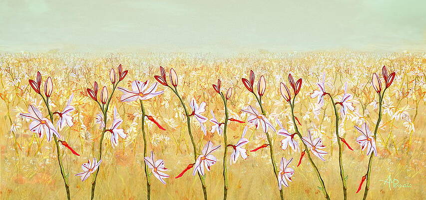 Nature Painting - Field Of Lilies by Angeles M Pomata