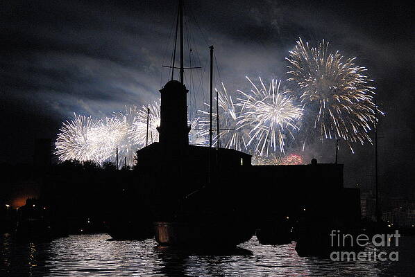 Outdoors Wall Art featuring the photograph Fireworks Over Marseille's Vieux-Port On July 14th Bastille Day by Sami Sarkis Photography
