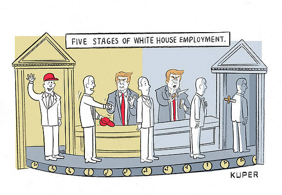 Wall Art featuring the drawing Five Stages Of White House Employment by Peter Kuper
