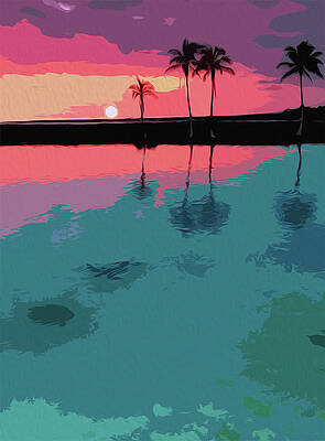Summer Painting - Florida At Sunset, Siesta Key by AM FineArtPrints