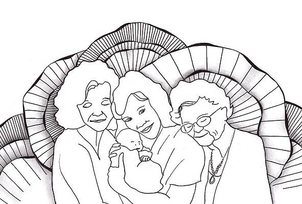 Carer Wall Art featuring the drawing Four Generations by Jan Steinle