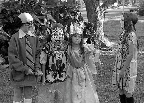 1970s Wall Art featuring the photograph Four Girls In Halloween Costumes, 1971, Part Two by Jeremy Butler
