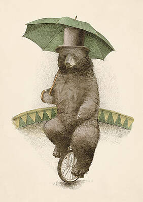 Bear with Umbrella on Unicycle Wall Art