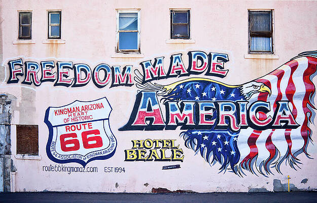 Wall Art featuring the photograph Freedom Made America - Mural Art On Route 66 by Tatiana Travelways