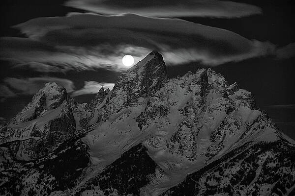 Wyoming Wall Art featuring the photograph Full Moon Over The Cathedral Group by Raymond Salani III