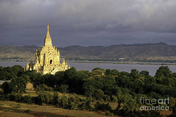 Wall Art featuring the photograph Gawdawpalin Temple And Historic Pagodas At Sunrise Along The Irrawady River In Burma. by Sami Sarkis Photography