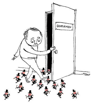 Man Surprised by Tiny Marching Figures Wall Art