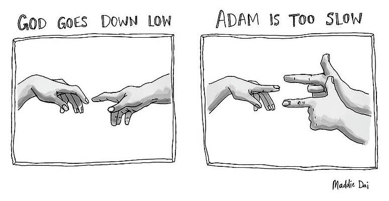 Playful Twist on Creation of Adam Wall Art