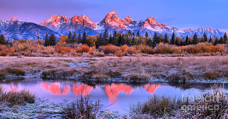 Sunrise Wall Art featuring the photograph Grand Teton Frosty Fall Sunrise by Adam Jewell